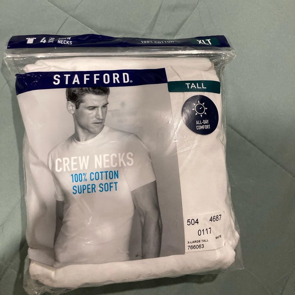 Men’s stafford XL tall white undershirts. 4 count